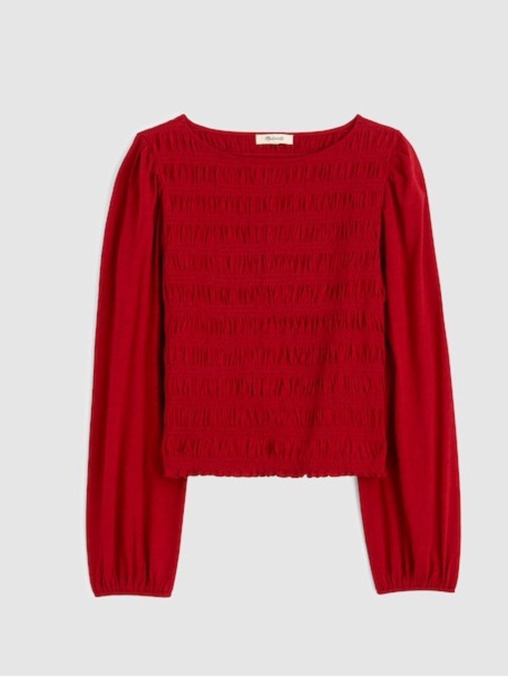 NWT Madewell Ruby Smocked Boatneck Long Sleeve Top Size XL